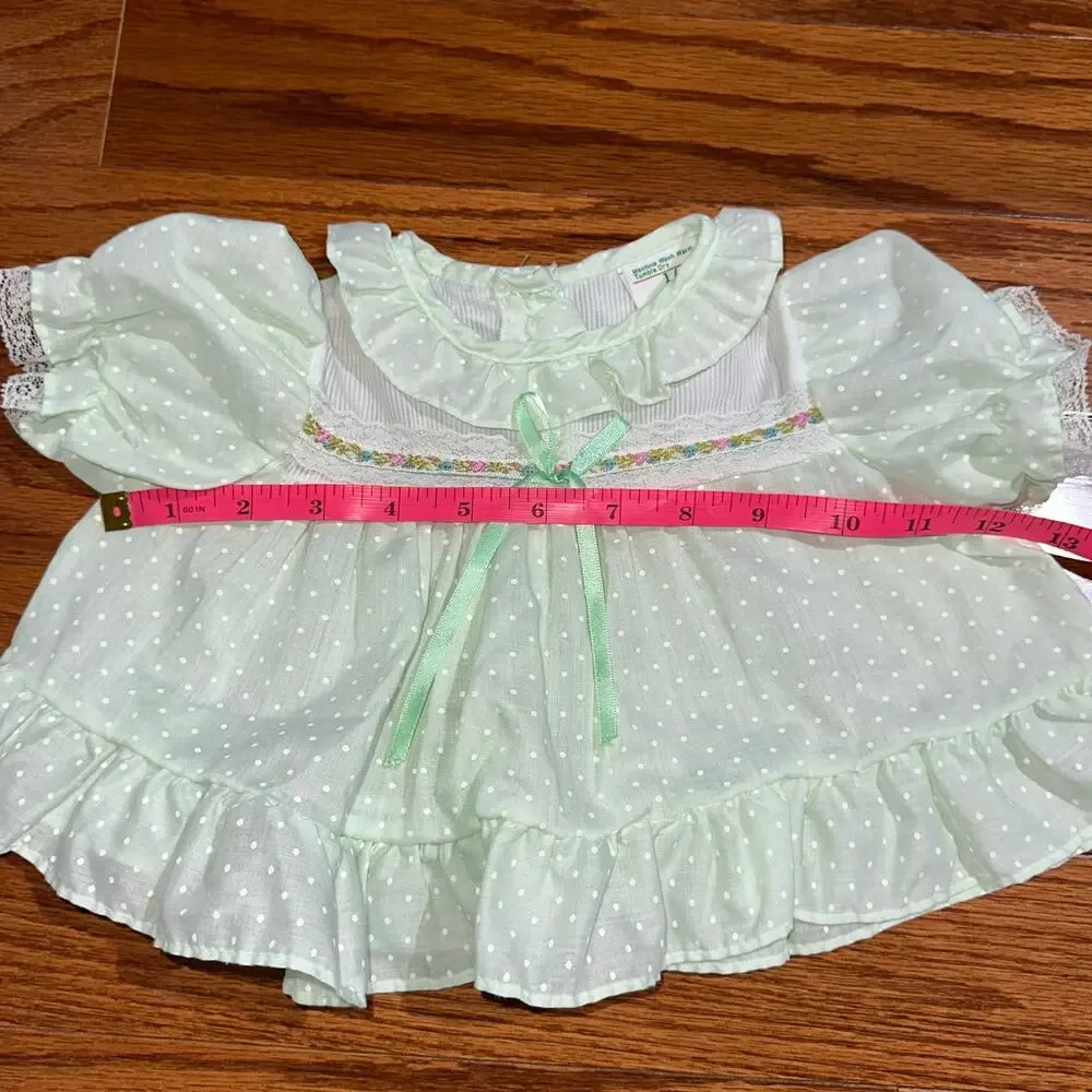 Vintage Toddle Time JcPenney Light Jade Green Dot Ruffle Prairie Baby Dress 6-9M
